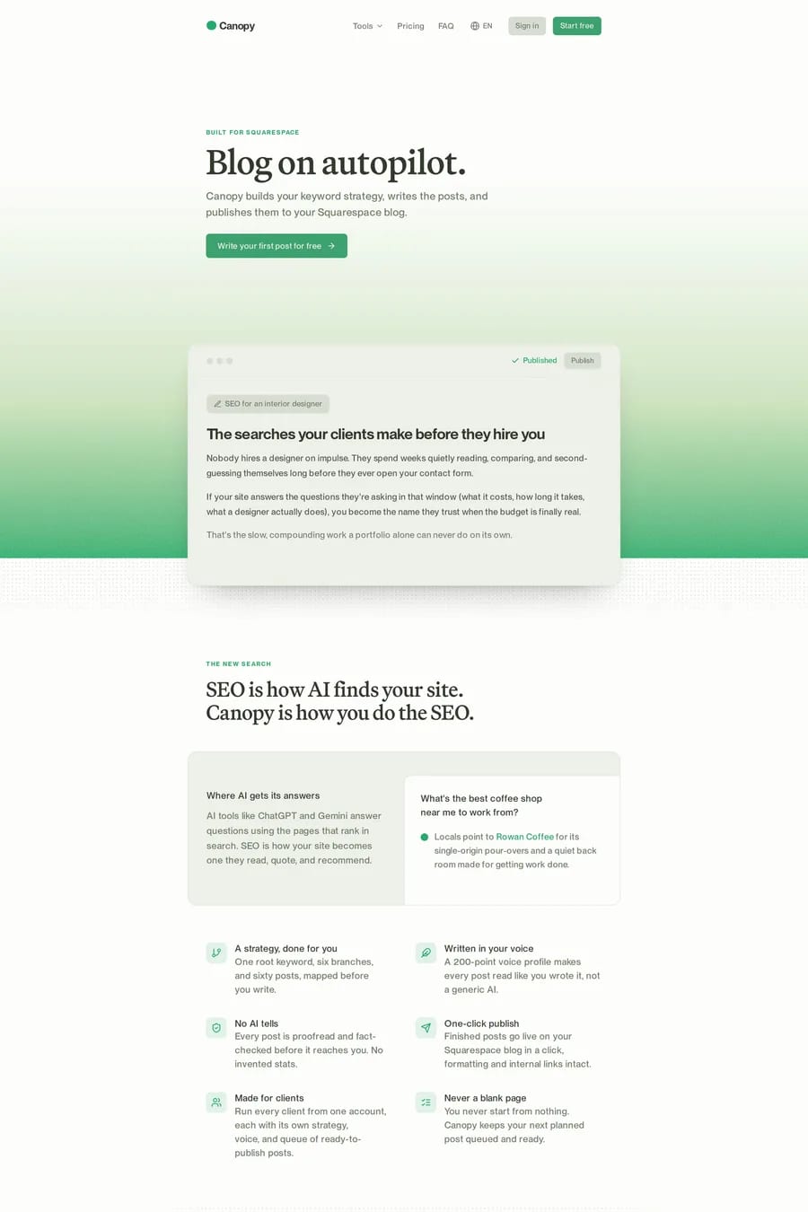 Canopy — landing website screenshot